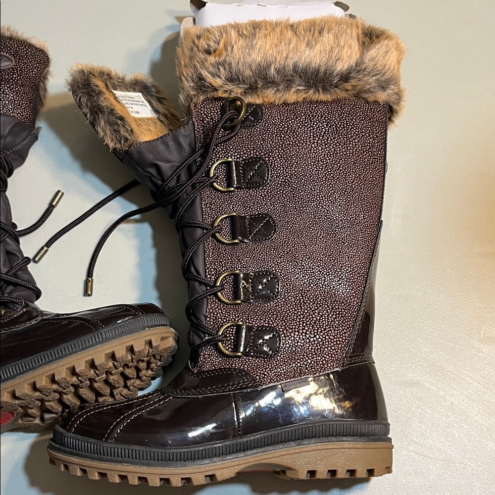 Khombu Brown Faux Fur-Lined Lace-Up Winter Rain Boots